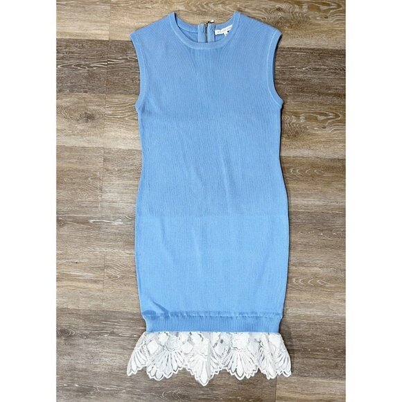 Endless Rose Sz L Blue Lace Peplum Mermaid Hem Midi Sweater Dress Sleeveless - Picture 1 of 6